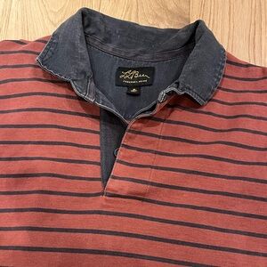L.L. Bean Men's Maroon and Navy Striped Polo